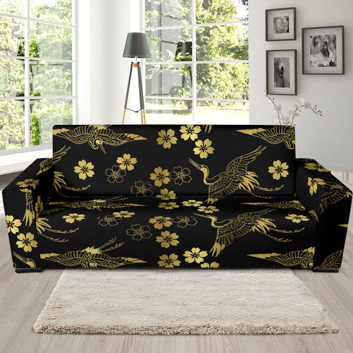 Gold Japanese Theme Pattern Sofa Slipcover