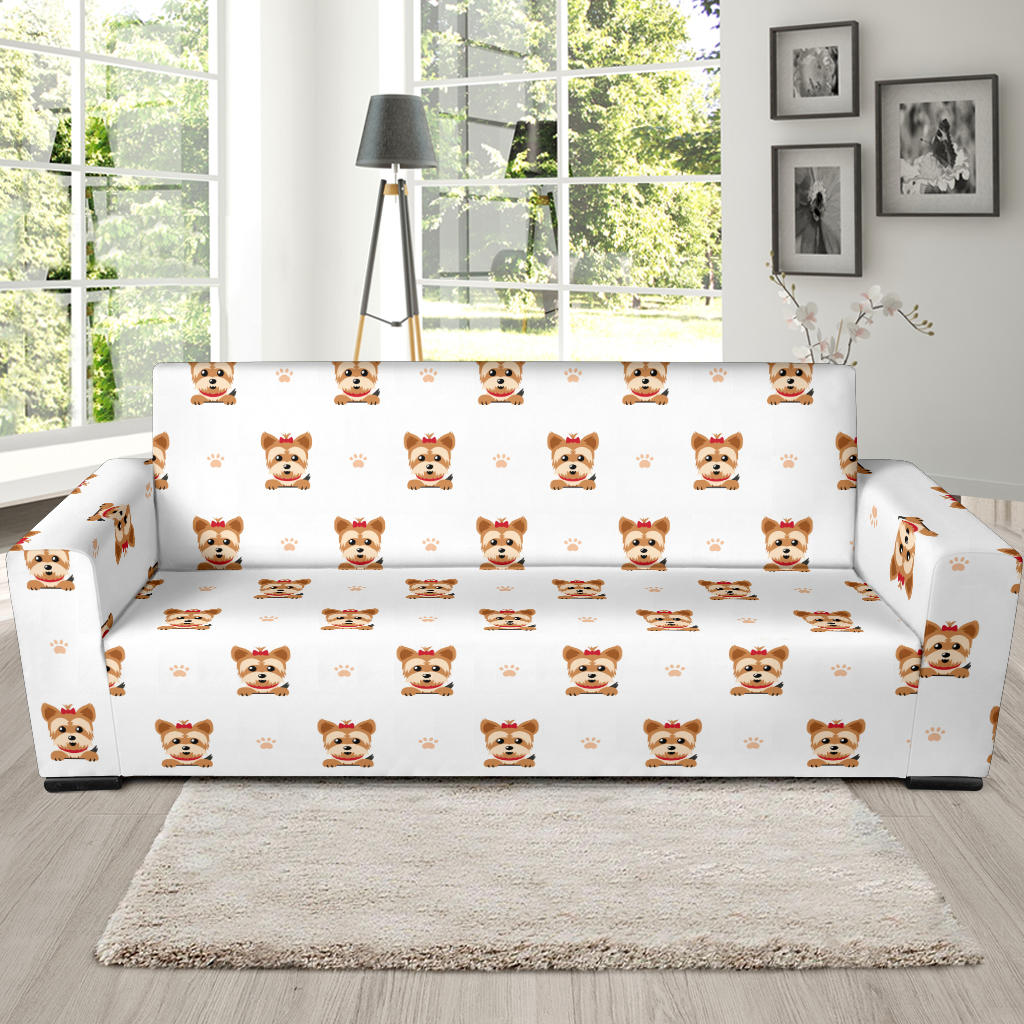 Yorkshire Terrier Pattern Print Design 03  Sofa Slipcover