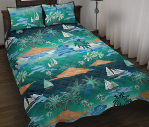 Sailboat Water Color Pattern Quilt Bed Set