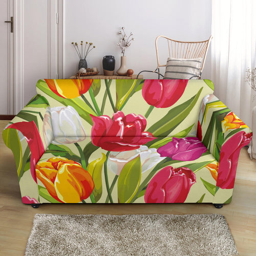 Colorful Tulip Pattern Loveseat Couch Slipcover