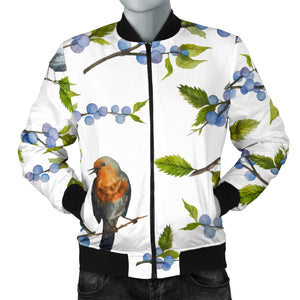 Blueberry Bird Pattern Men Bomber Jacket