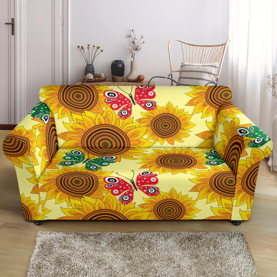 Sunflower Butterfly Pattern Loveseat Couch Slipcover