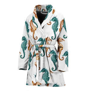 Seahorse Pattern Background Women Bathrobe