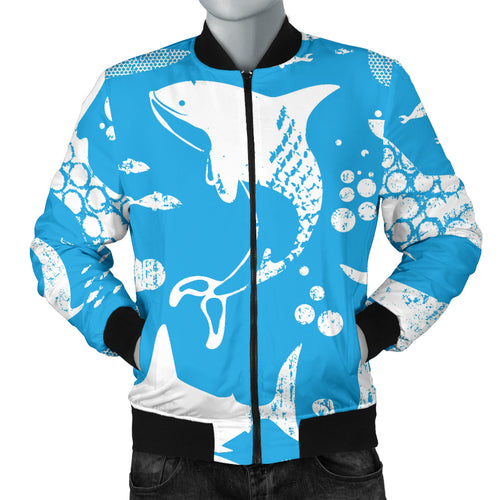 Shark Pattern Blue Theme Men Bomber Jacket