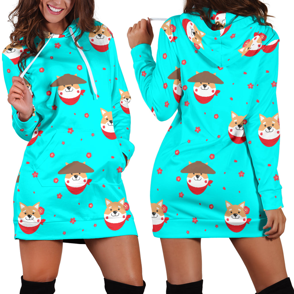 Shiba Inu Japanese Hat Pattern Women Hoodie Dress