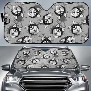 Siberian Husky Pattern Theme Car Sun Shade