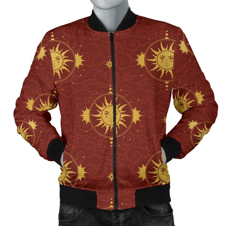 Sun Pattern Red Background Men Bomber Jacket