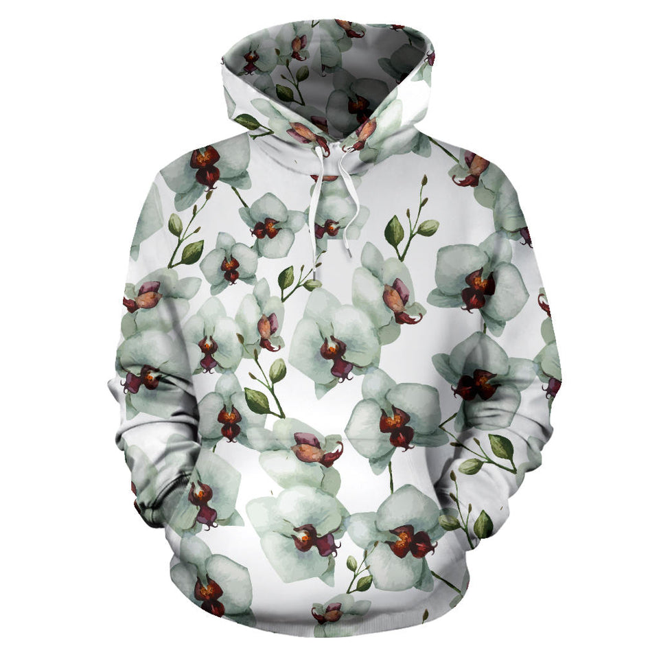 White Orchid Pattern Men Women Pullover Hoodie