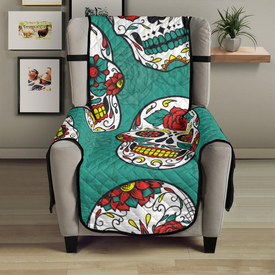 Suger Skull Pattern Green Background Chair Cover Protector