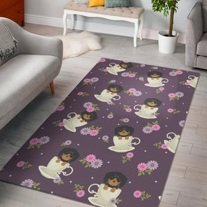 Dachshund in Coffee Cup Flower Pattern Area Rug