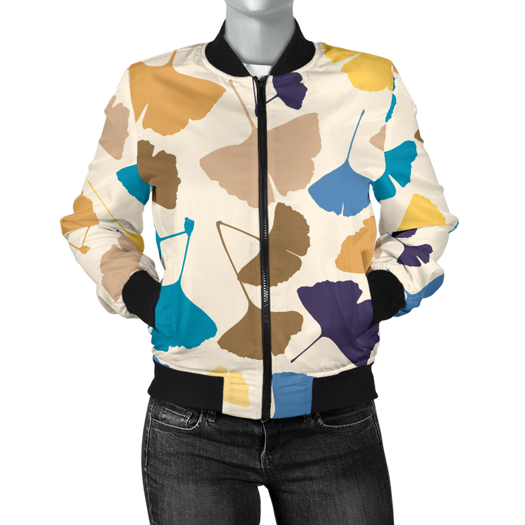 Colorful Ginkgo Leaves Pattern Women Bomber Jacket