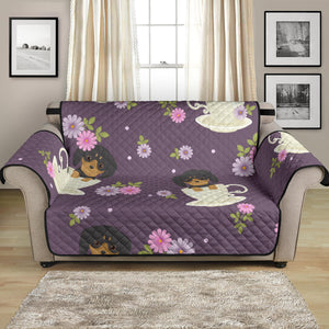 Dachshund in Coffee Cup Flower Pattern Loveseat Couch Cover Protector