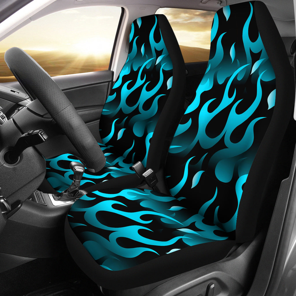 Blue Flame Fire Pattern Background Universal Fit Car Seat Covers