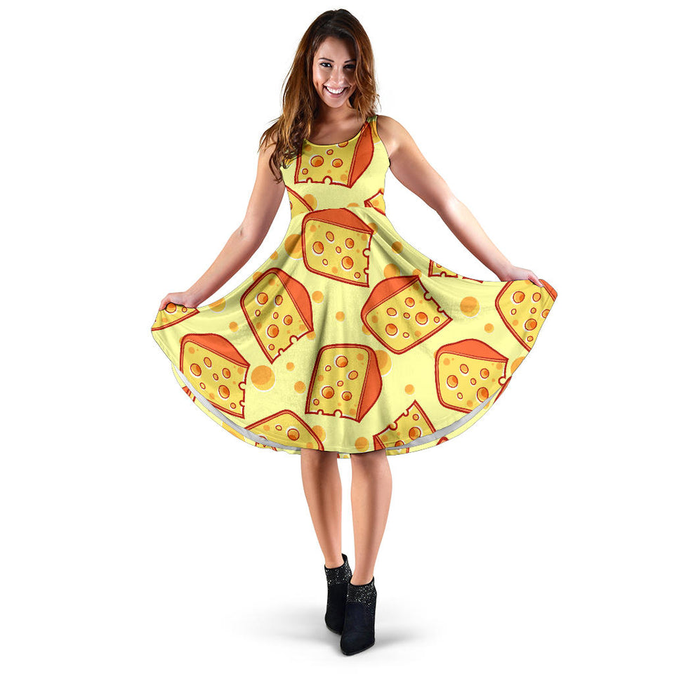 Cheese Pattern Sleeveless Midi Dress