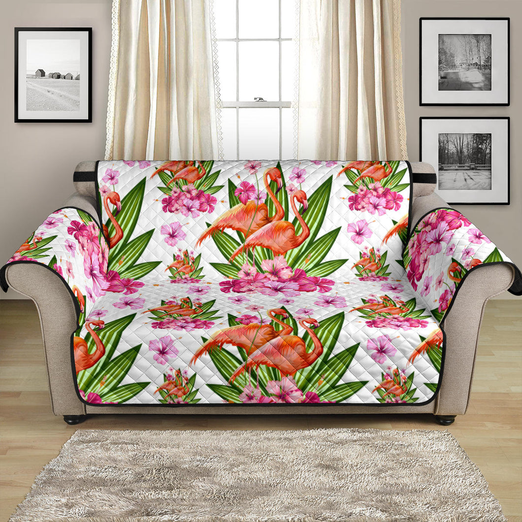 Flamingo Pink Hibiscus Pattern Loveseat Couch Cover Protector