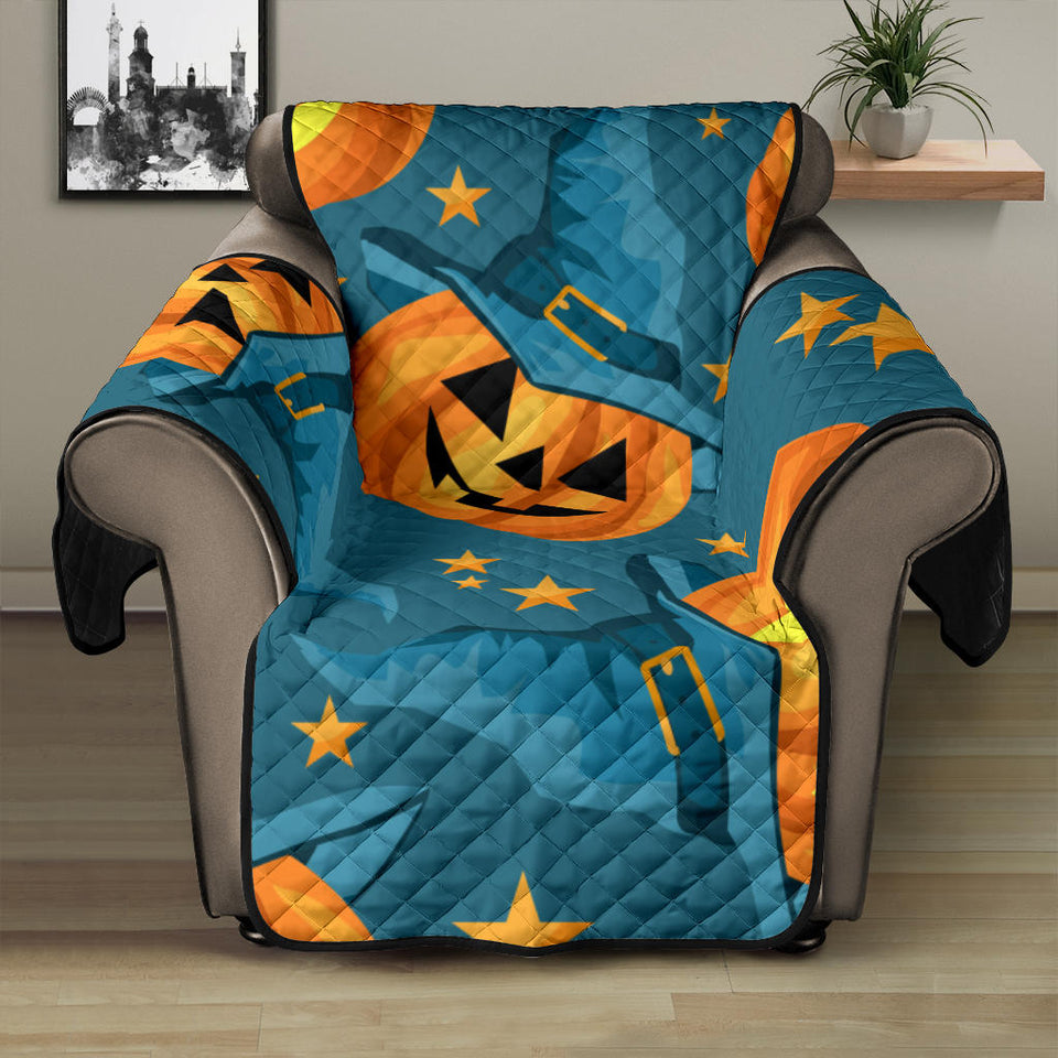 Halloween Pumpkin Witch Hat Pattern Recliner Cover Protector