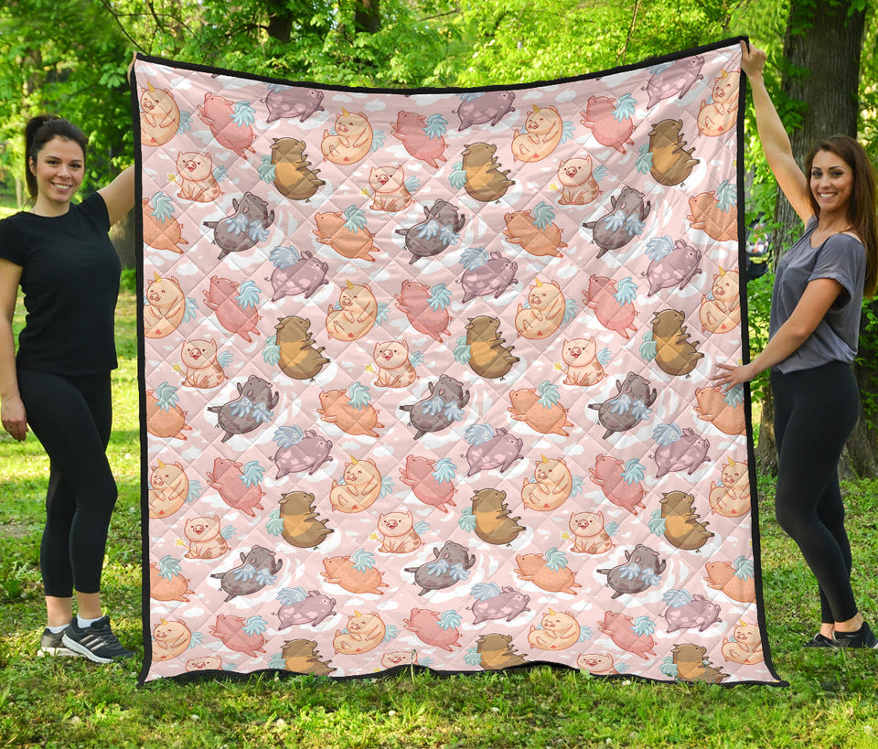 Pig Pattern Print Design 02 Premium Quilt