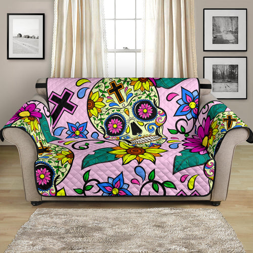 Colorful Suger Skull Pattern Loveseat Couch Cover Protector