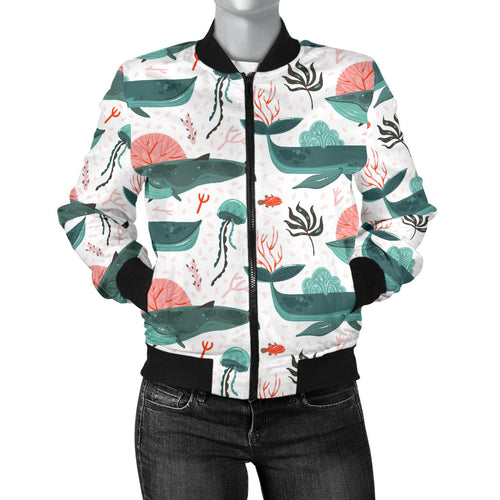 Whale Jelly Fish Pattern  Women Bomber Jacket