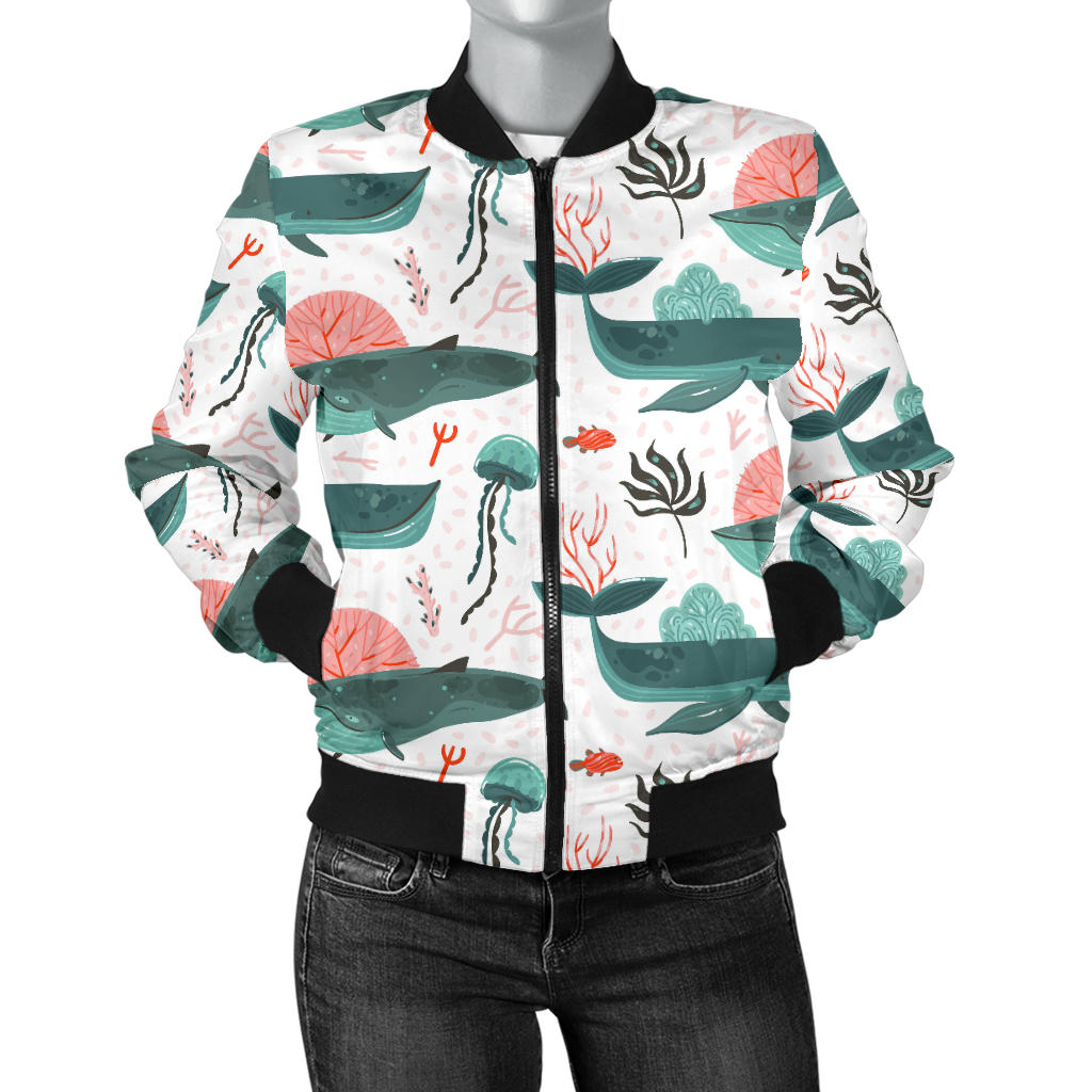 Whale Jelly Fish Pattern  Women Bomber Jacket