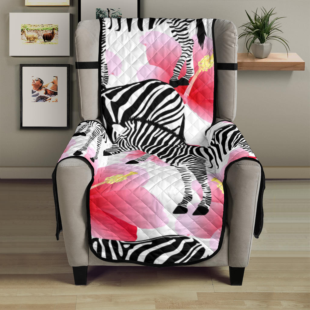 Zebra Red Hibiscus Pattern Chair Cover Protector