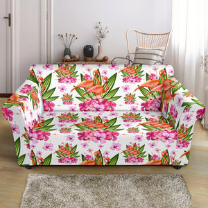 Flamingo Pink Hibiscus Pattern Loveseat Couch Slipcover