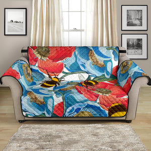 Bee Red and Blue Hibiscus Pattern Loveseat Couch Cover Protector
