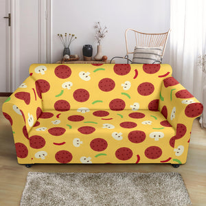 Pizza Salami Mushroom Texture Pattern Loveseat Couch Slipcover