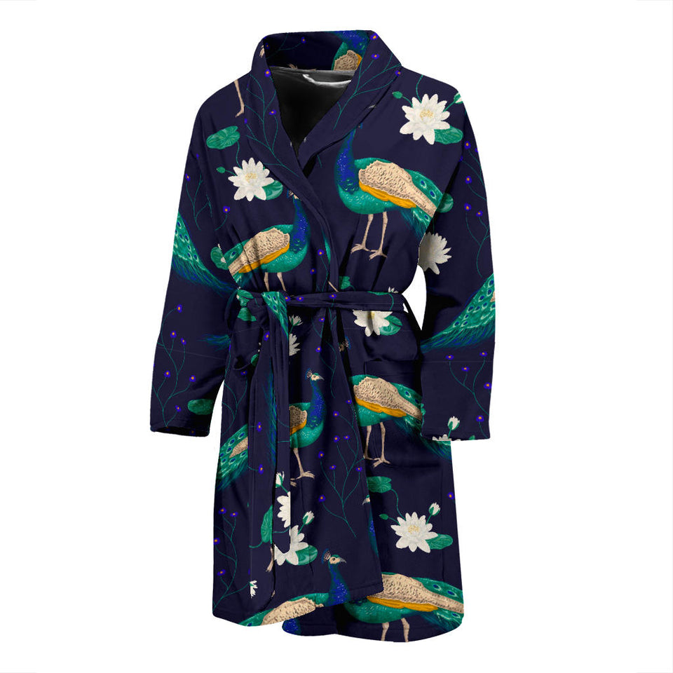 Peacock Flower Pattern Men Bathrobe