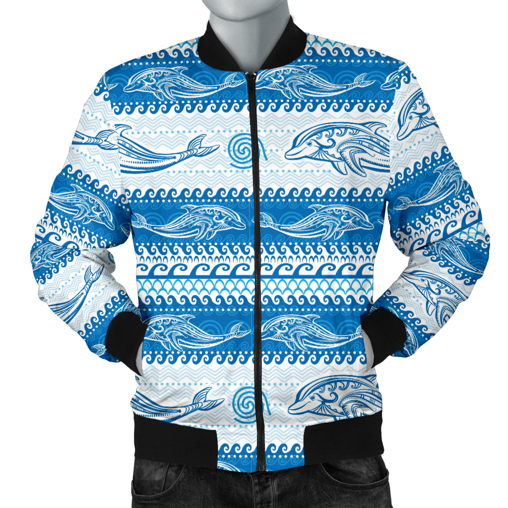 Dolphin Tribal Pattern background Men Bomber Jacket