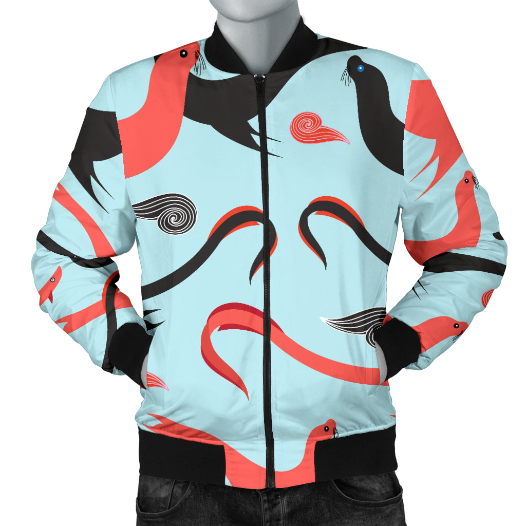 Sea Lion Pattern Theme Men Bomber Jacket