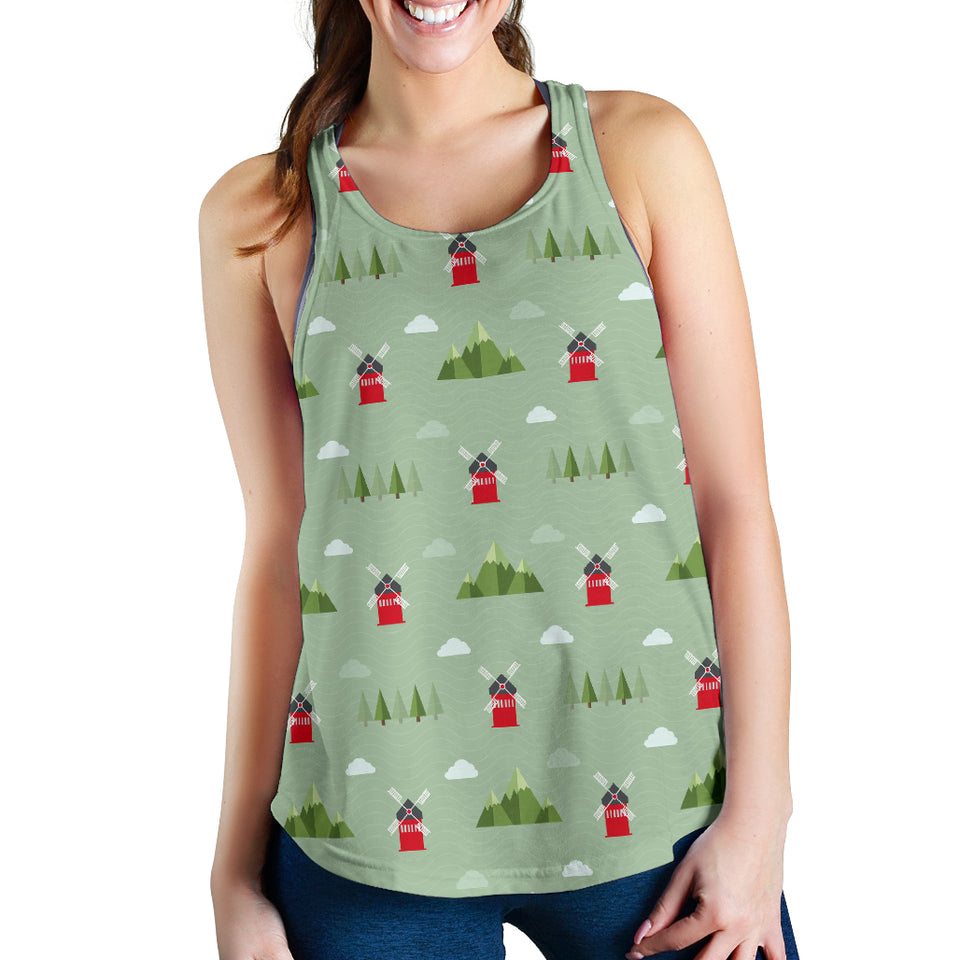 Windmill Green Pattern Women Racerback Tank Top