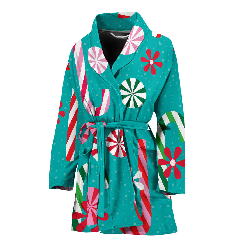 Christmas Candy Pattern Women Bathrobe