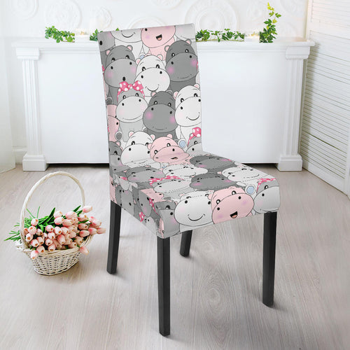 Hippopotamus Pattern Print Design 03 Dining Chair Slipcover