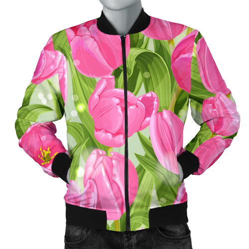 Pink Tulip Pattern Men Bomber Jacket