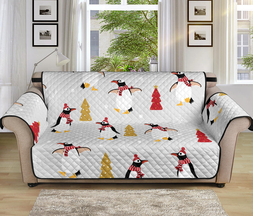 Penguin Christmas Tree Pattern Sofa Cover Protector