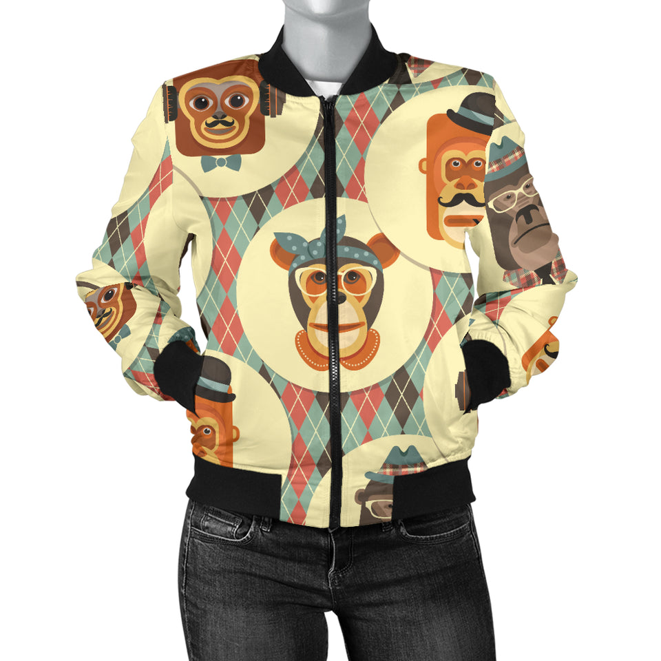 Monkey Pattern Women Bomber Jacket