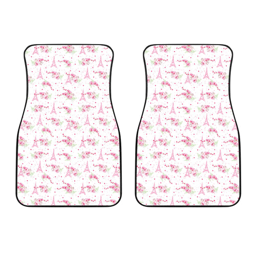 Eiffel Tower Pink Theme Pattern Print Design 05 Front Car Mats