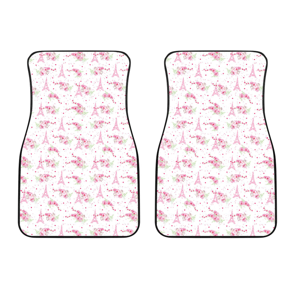 Eiffel Tower Pink Theme Pattern Print Design 05 Front Car Mats