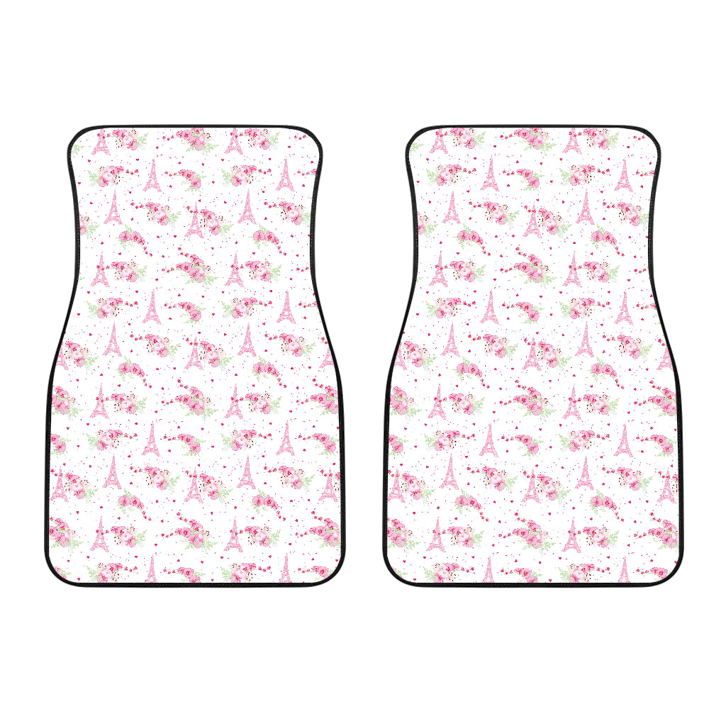 Eiffel Tower Pink Theme Pattern Print Design 05 Front Car Mats