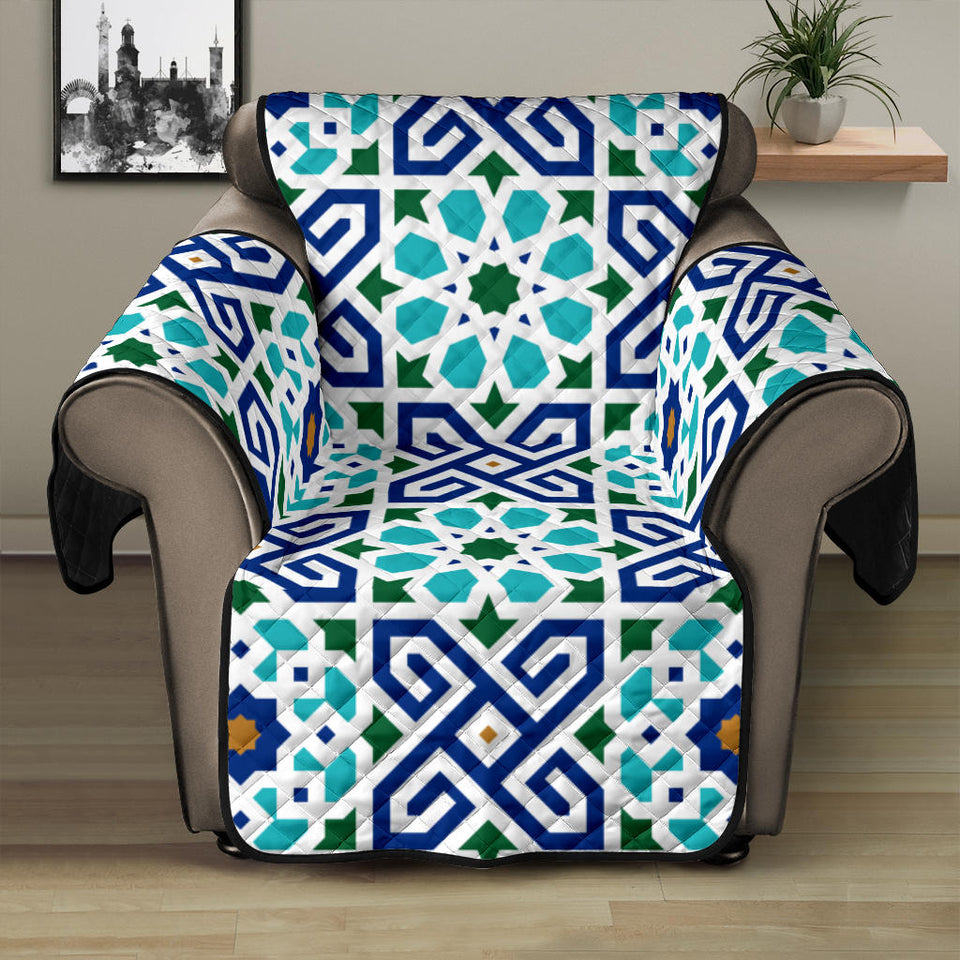 Blue Theme Arabic Morocco Pattern Recliner Cover Protector