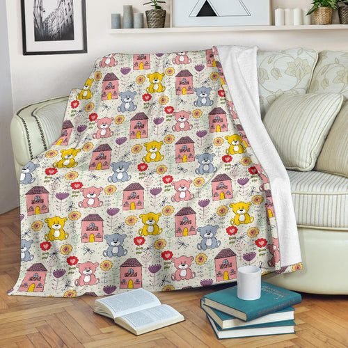Teddy Bear Pattern Print Design 04 Premium Blanket