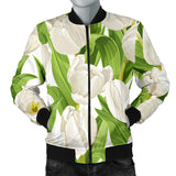 White Tulip Pattern Men Bomber Jacket