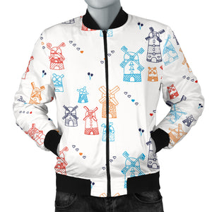 Hand Drawn Windmill Pattern Men Bomber Jacket