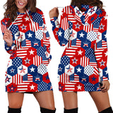 USA Star Hexagon Pattern Women Hoodie Dress