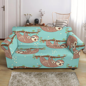 Sloth Mom and baby Pattern Loveseat Couch Slipcover