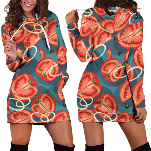 Tomato Pattern Background Women Hoodie Dress