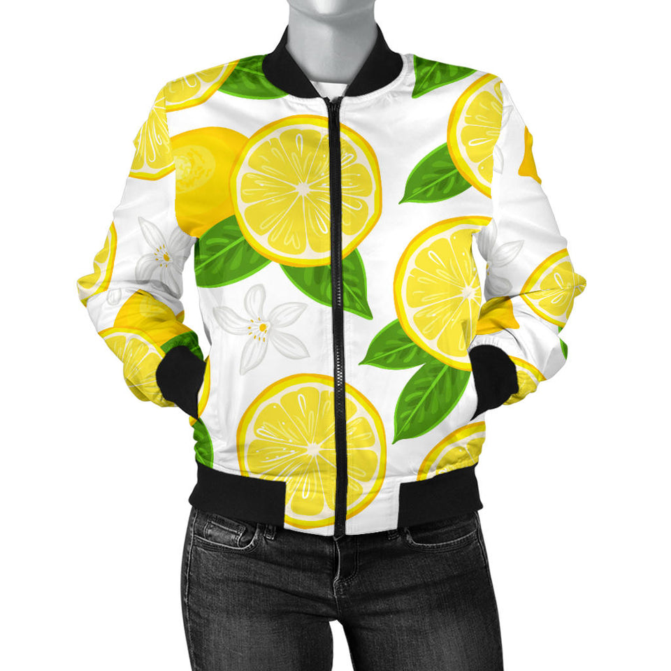 Lemon Flower Pattern Women Bomber Jacket