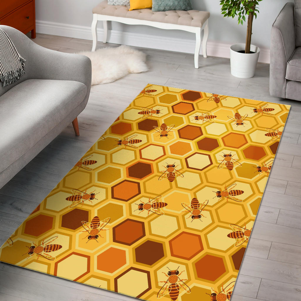 Bee and Honeycomb Pattern Area Rug