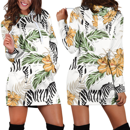 Zebra Hibiscus Pattern Women Hoodie Dress